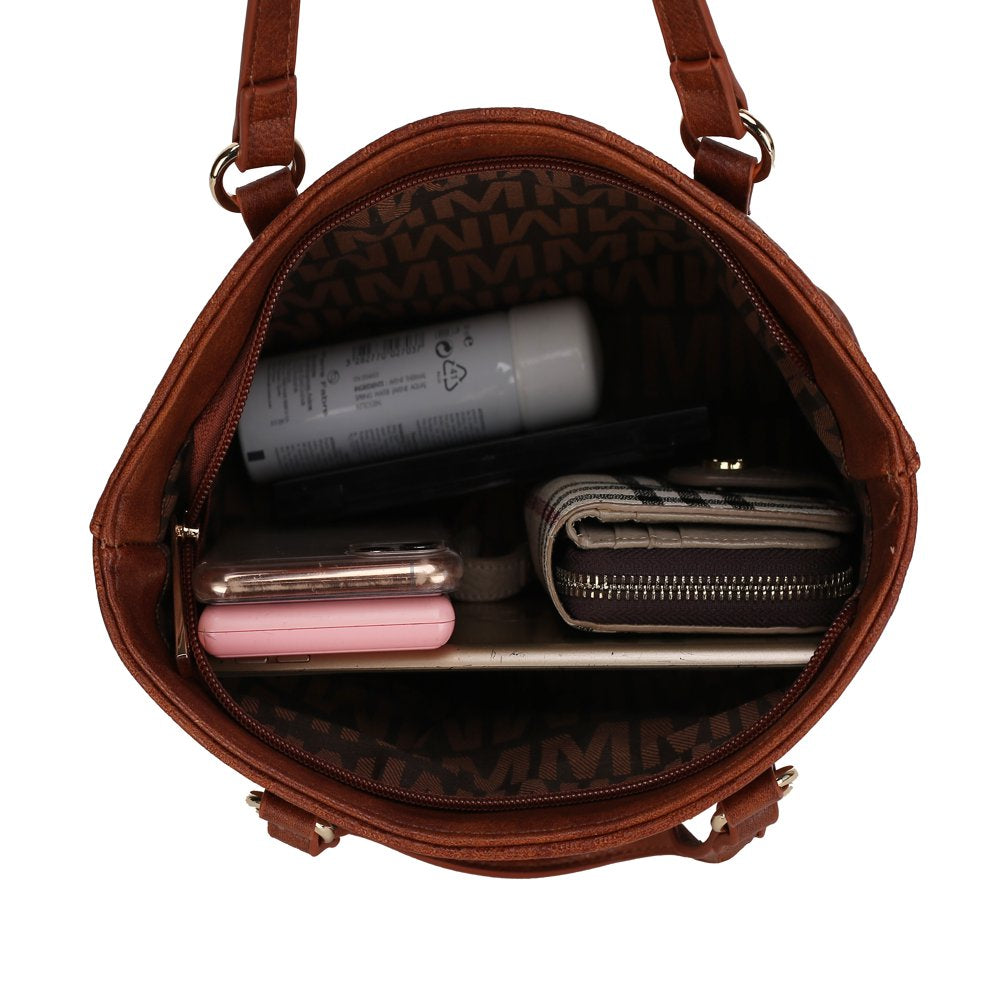 Vegan Leather Women'S Tote Bag, Small Tote Handbag, Pouch Purse & Wristlet Wallet Bag 4 Pcs Set by Mia K - Red